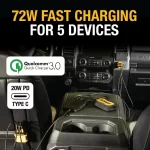 DEWALT 5 Portlu Ön ve Arka Koltuk Mobil USB PD 72W Araç Şarj Adaptörü