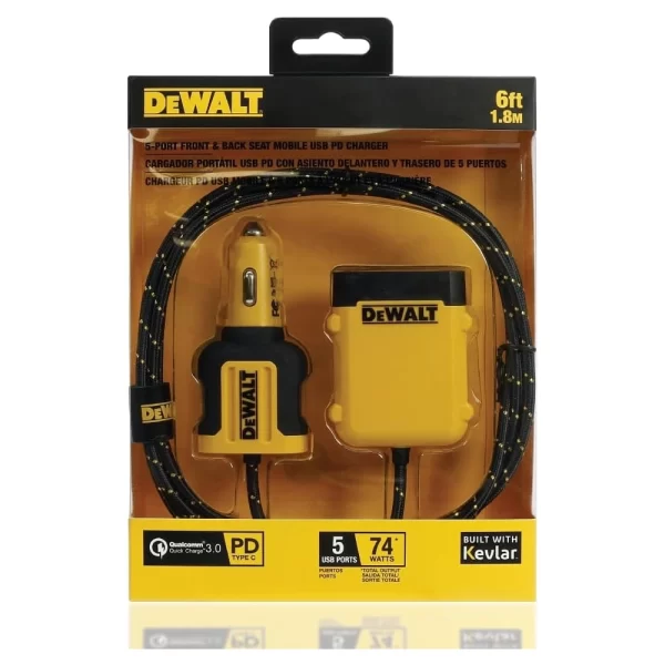 DEWALT 5 Portlu Ön ve Arka Koltuk Mobil USB PD 72W Araç Şarj Adaptörü