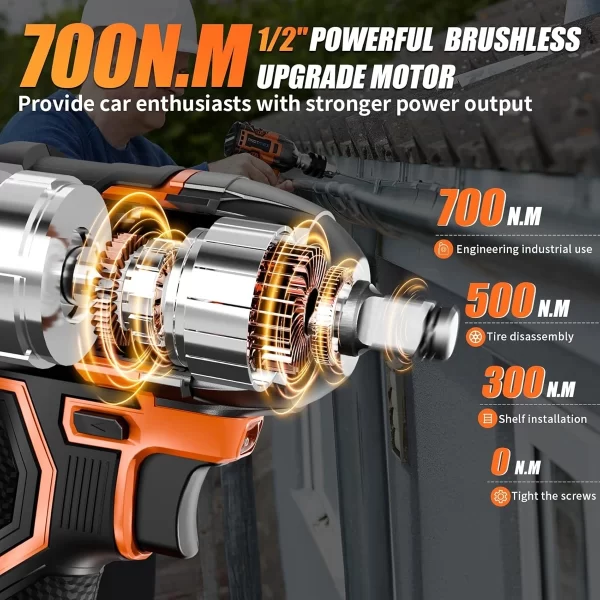 Protmex Darbeli Şarjlı 700 NM 3300RPM Fırçasız Yüksek Torklu Darbeli Motor