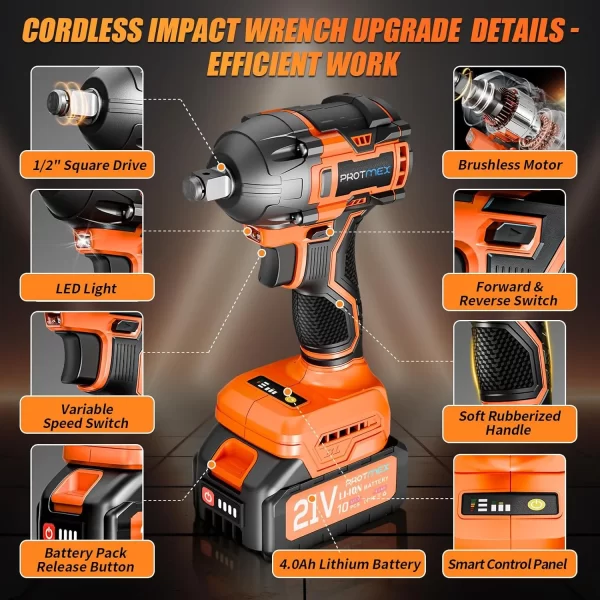 Protmex Darbeli Şarjlı 700 NM 3300RPM Fırçasız Yüksek Torklu Darbeli Motor
