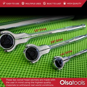 Olsa Tools 90T Döner Başlı Cırcırlı Anahtar Seti, 3 Parça
