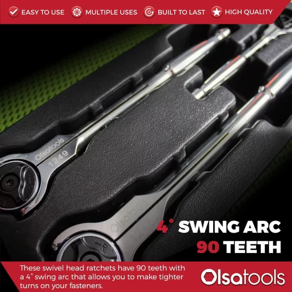 Olsa Tools 90T Döner Başlı Cırcırlı Anahtar Seti, 3 Parça