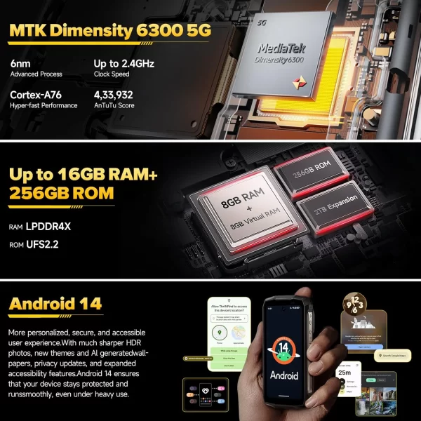 Ulefone Armor Mini 20 Pro 5G 16 GB + 256 GB 6200 mAh, 64 MP Gece Görüşü