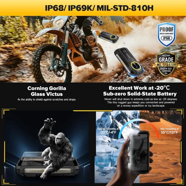 Ulefone Armor Mini 20 Pro 5G 16 GB + 256 GB 6200 mAh, 64 MP Gece Görüşü