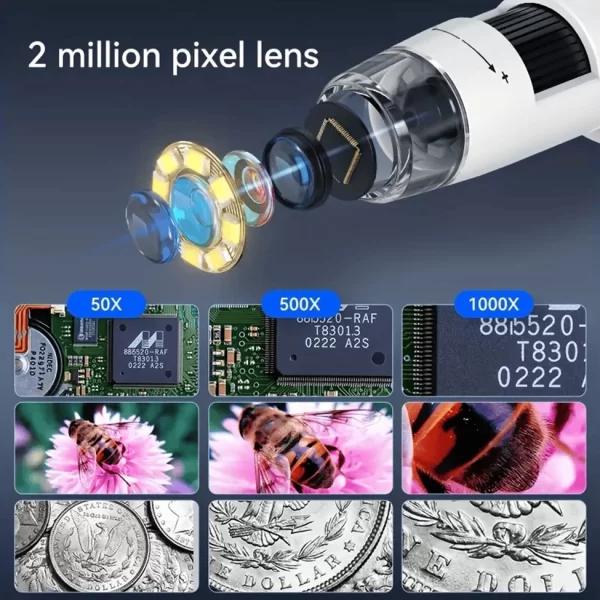 Dijital Mikroskop 1000X 8LED Gerçek Çekim Renderi