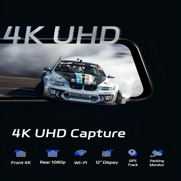 P12 Plus 4K ADAS ve BSD'li Dikiz Aynası Kamerası, 5.8GHz WiFi Aynalı Ön ve Arka Kamera