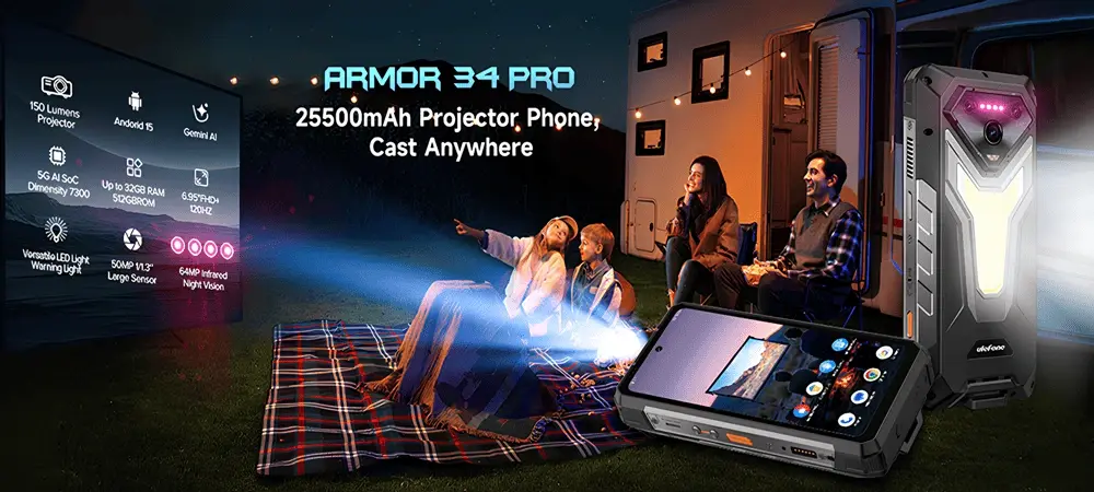 Armor 34 Pro 25500mAh Mega Pil 150 Lümen Projeksiyonlu Rugged Telefon