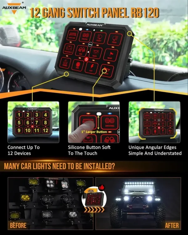 Auxbeam 12 Çeteli Anahtar Paneli RB120 Çok İşlevli