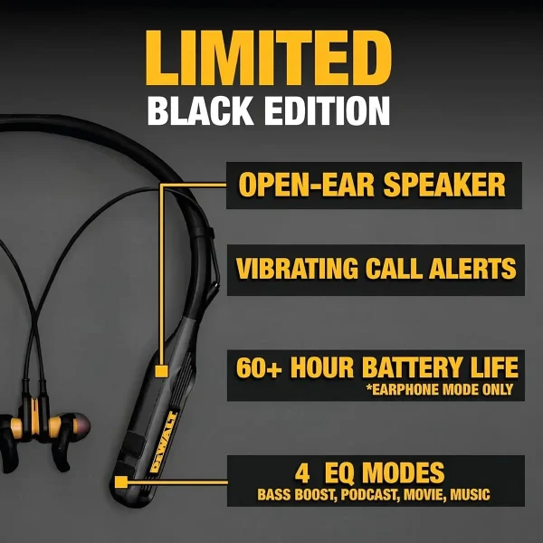 Dewalt Ağır Hizmet Tipi Siyah Sürüm 2'si 1 Arada Boyun Askılı Bluetooth Kulaklık