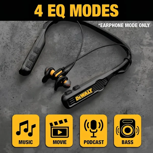 Dewalt Ağır Hizmet Tipi Siyah Sürüm 2'si 1 Arada Boyun Askılı Bluetooth Kulaklık