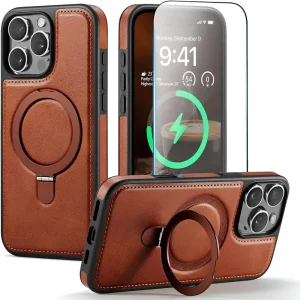 iPhone 16 Pro Max Kılıf ve Standı Magsafe Slim PU Deri