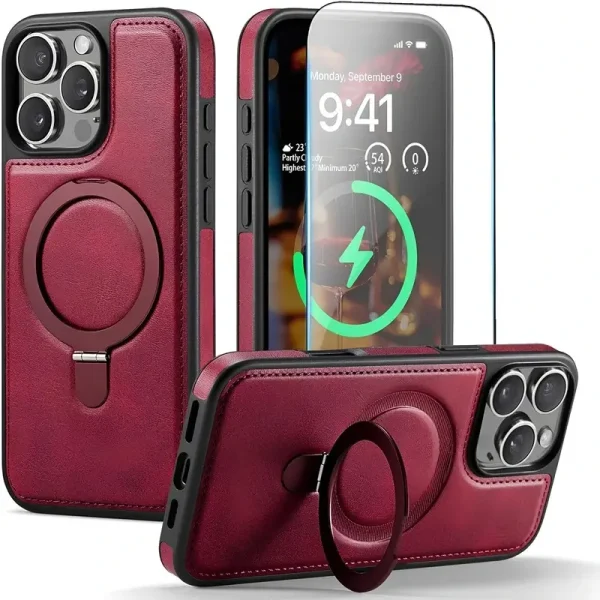 iPhone 16 Pro Max Kılıf ve Standı Magsafe Slim PU Deri
