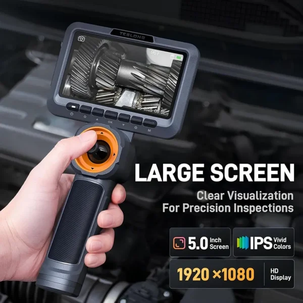 Teslong 360 Işıklı Eklemli Boroskop, 4 Yönlü Joystick Eklemli 5'' Monitörlü Endüstriyel Muayene Kamerası, Otomotiv, Boru ve Mekanik için HD Endoskop Kamerası (0,24 inç-5 FT)