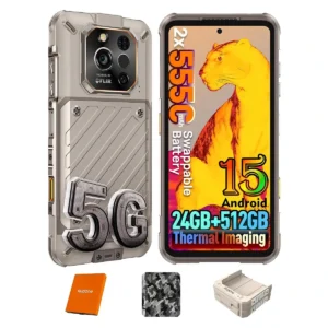 Rugone Xever 7 Pro termal kameralı dayanıklı telefon, Kum Tepesi renk, FLIR kamera ve değiştirilebilir batarya.