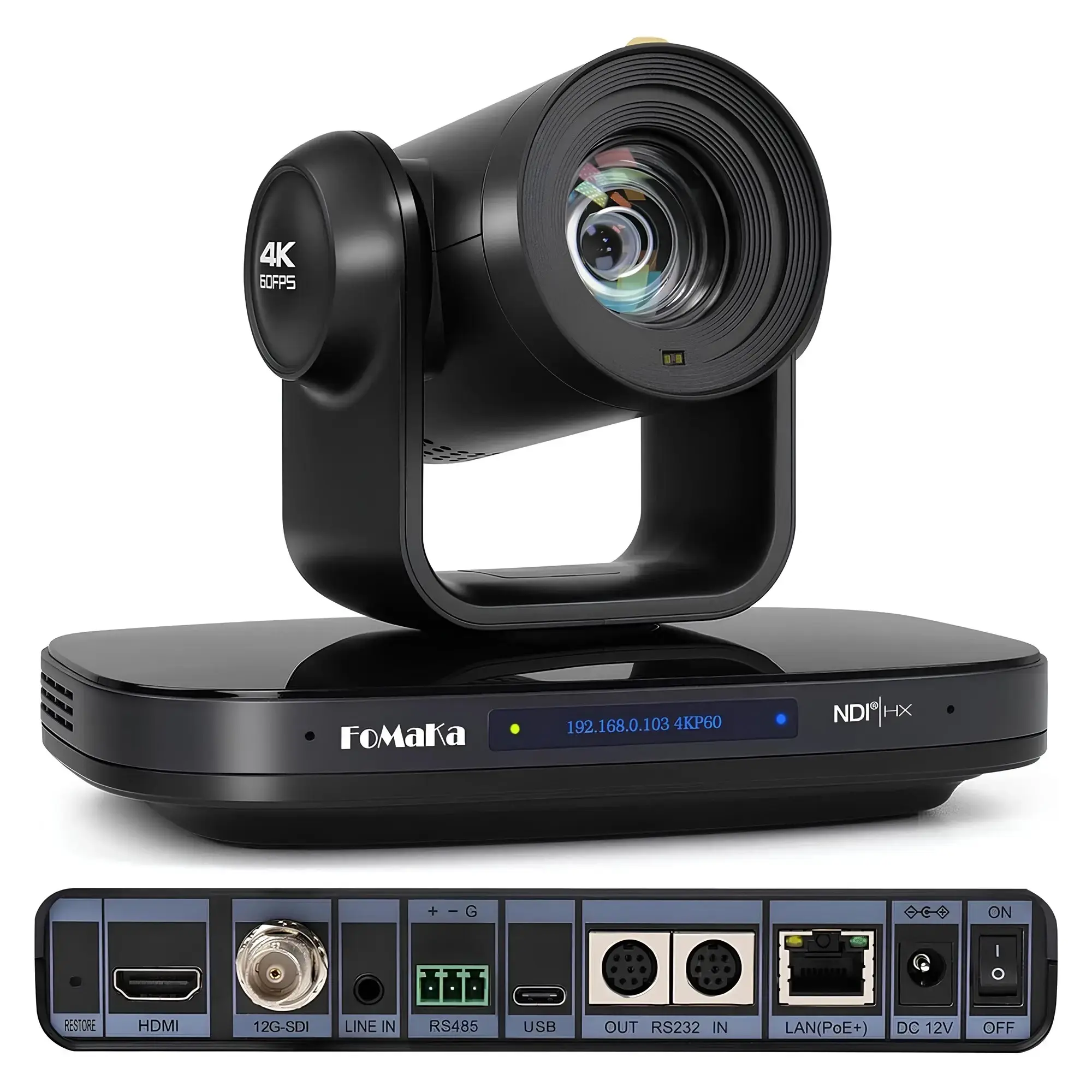 teknobin-images-product-fomako-12G-sdi-4K-60fps-ndi-ptz-camera-teknobincom_1 FoMaKo 12G-SDI 4K 60FPS NDI PTZ Kamera, Freed Desteği, 20X Optik Yakınlaştırma 4KP60 AI İzleme, 1/1.8 UHD CMOS 8.42MP HDMI USB3.0 3G-SDI, Kilise için 12G SDI PTZ Kamera (NDI 6 ve NDI HX3 Sertifikalı)