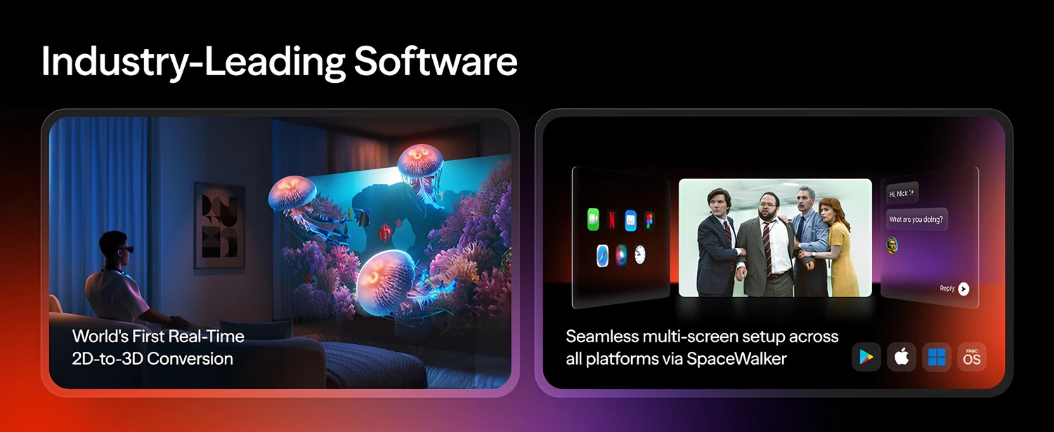 “VITURE Luma Pro XR Gözlük – Gerçek Zamanlı 2D’den 3D’ye Dönüştürme ve SpaceWalker ile Çoklu Ekran Desteği Sunan Gelişmiş Yazılım.”