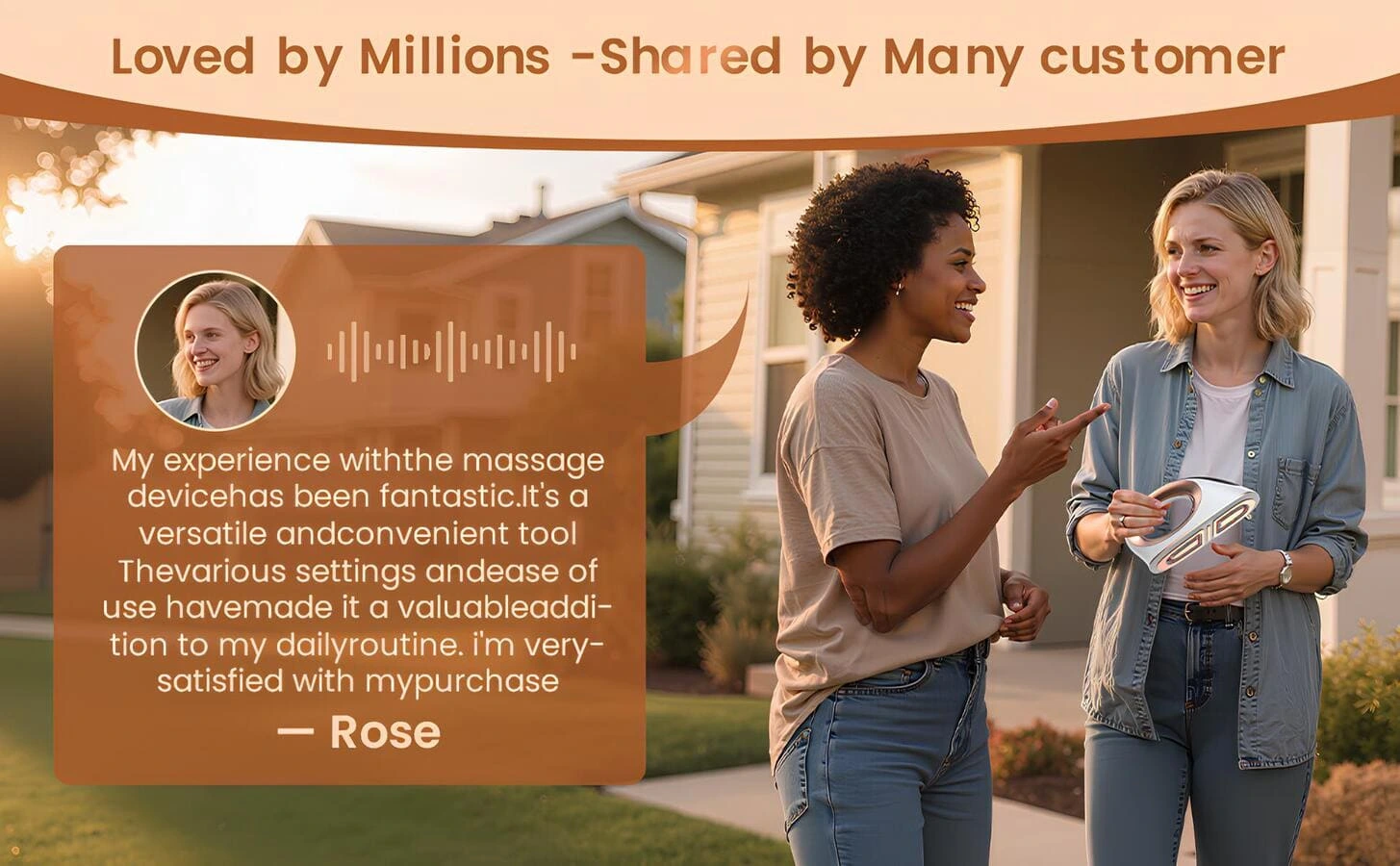 Masaj cihazıyla ilgili deneyimim harikaydı. Çok yönlü ve kullanışlı bir araç. Çeşitli ayarları ve kullanım kolaylığı onu günlük rutinime değerli bir katkı haline getirdi. Satın alma işlemimden çok memnunum. - Rose Masaj cihazıyla ilgili deneyimim harikaydı. Çok yönlü ve kullanışlı bir araç. Çeşitli ayarları ve kullanım kolaylığı onu günlük rutinime değerli bir katkı haline getirdi. Satın alma işlemimden çok memnunum. - Rose