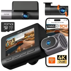 70mai 4K T800 3 Kanallı Araç Kamerası Ön ve Arka İç Kamera 70mai 4K T800 3 Kanallı Araç Kamerası, Ön ve Arka İç Kamera (2160P+2160P+1080P), STARVIS 2 IMX678, HDR Gece Görüşü, 512 GB Kartlı Araçlar İçin Araç Kamerası, WiFi 6, ADAS, 24 Saat Park Modu
