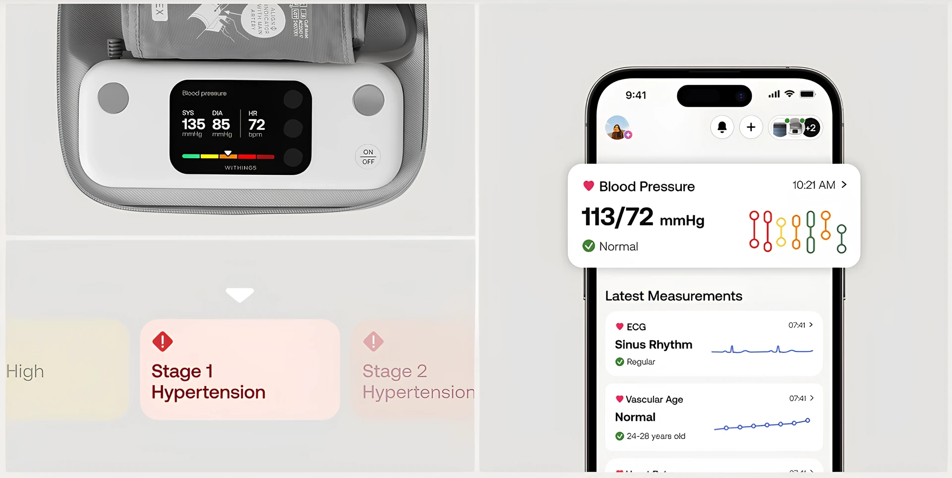 Anında geri bildirim. Anında gönül rahatlığı. Avrupa Kardiyoloji Derneği kılavuzlarına göre renk kodlu kan basıncı aralıkları.