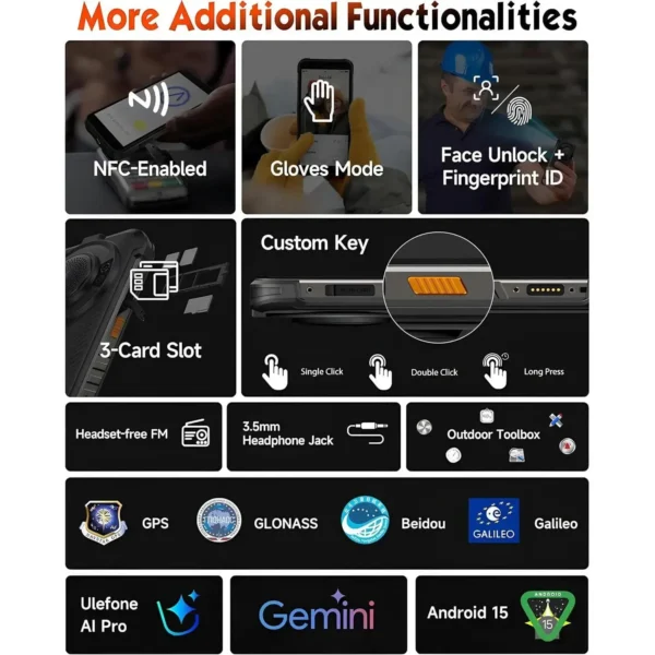 Ulefone RugKing Rugged Akıllı Telefon 9600mAh Android 15