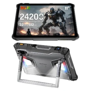 Ulefone Armor Pad 5 Ultra 5G 200LM Projeksiyon 24000 mAh Bataryalı tablet, ön ve arka tasarım görseli teknobin.com