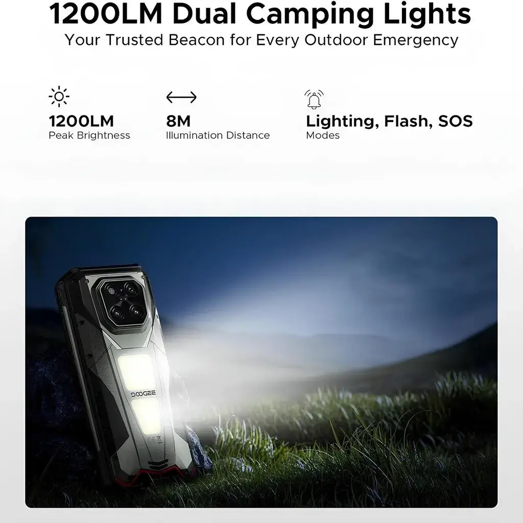 doogee-v-max-play-5g-projector-rugged-smartphone-teknobincom_867520006 DOOGEE V Max Play 5G’in 1200LM çift kamp ışığı, uzun menzilli aydınlatma ve SOS modlarını gösteren görsel