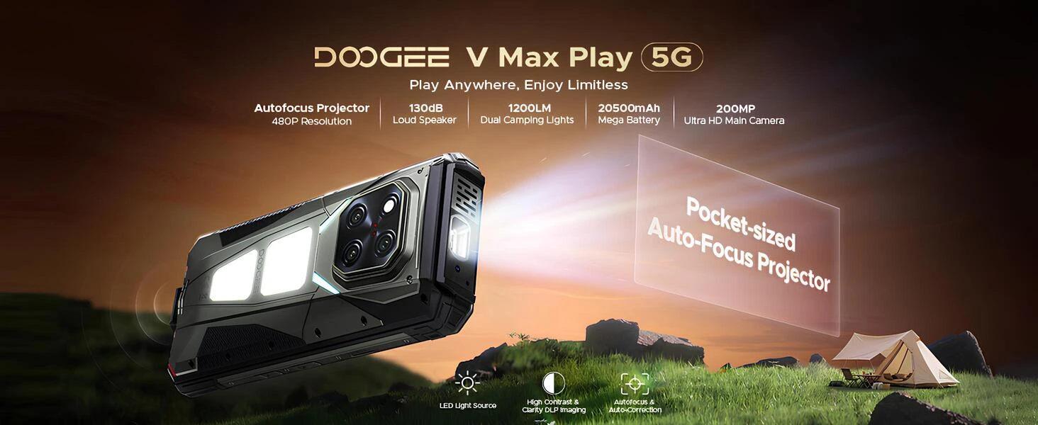 DOOGEE V Max Play: Dahili Dış Mekan Projektörüne Sahip Sağlam Telefon
