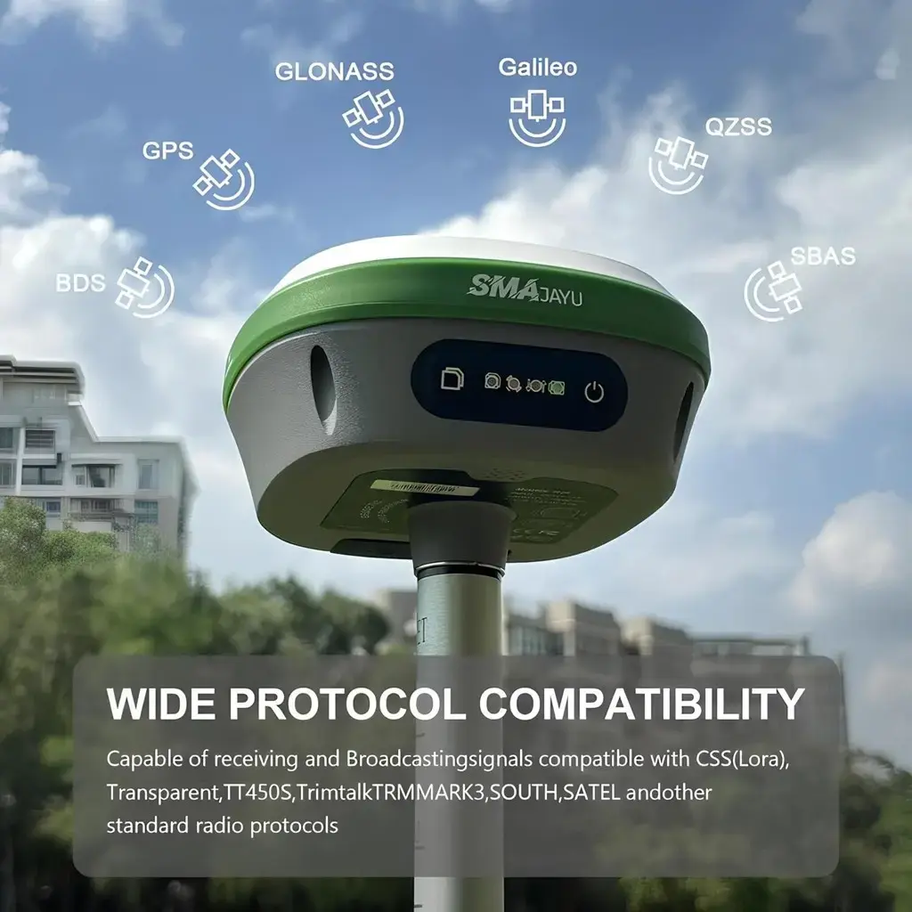 teknobin-imagess-product-sma26pro-rover-base-rtkgnss-teknobincom-37017 Geniş Protokol Uyumluluğu CSS (Lora), Transparent, TT450S, Trimtalk, TRMMARK3, SOUTH, SATEL ve diğer standart radyo protokolleriyle uyumlu veri alma ve yayınlama yeteneğine sahiptir. Üstte ayrıca uydular: GPS, BDS, GLONASS, Galileo, QZSS, SBAS.