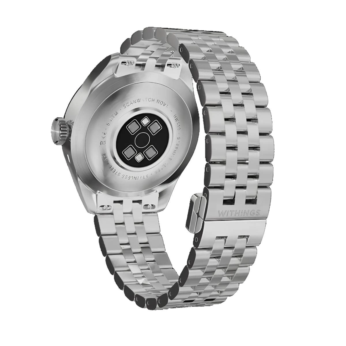 withings-scanwatch-health-smartwatch-withings-brilland-premium-series-10 Withings ScanWatch arka sensör detayı – Kalp atışı, oksijen seviyesi ve sıcaklık ölçüm sensörleriyle donatılmış profesyonel yapı.