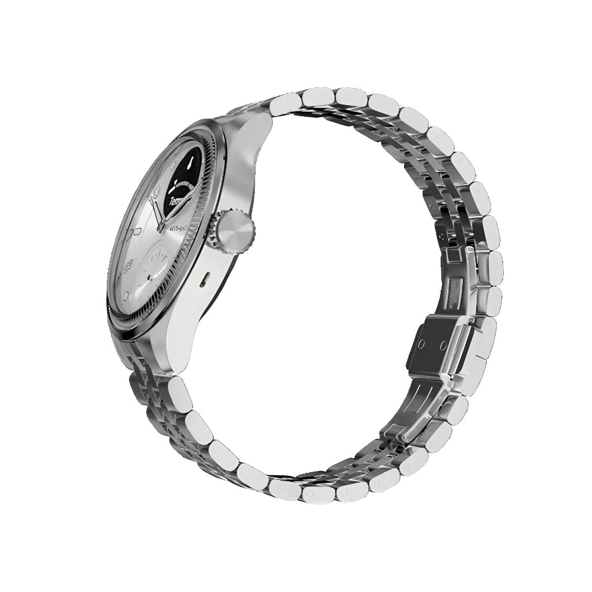 withings-scanwatch-health-smartwatch-withings-brilland-premium-series-2 Withings ScanWatch yandan görünüm – İnce kasa yapısı, döner kadran düğmesi ve zarif metal bileklik detayı.