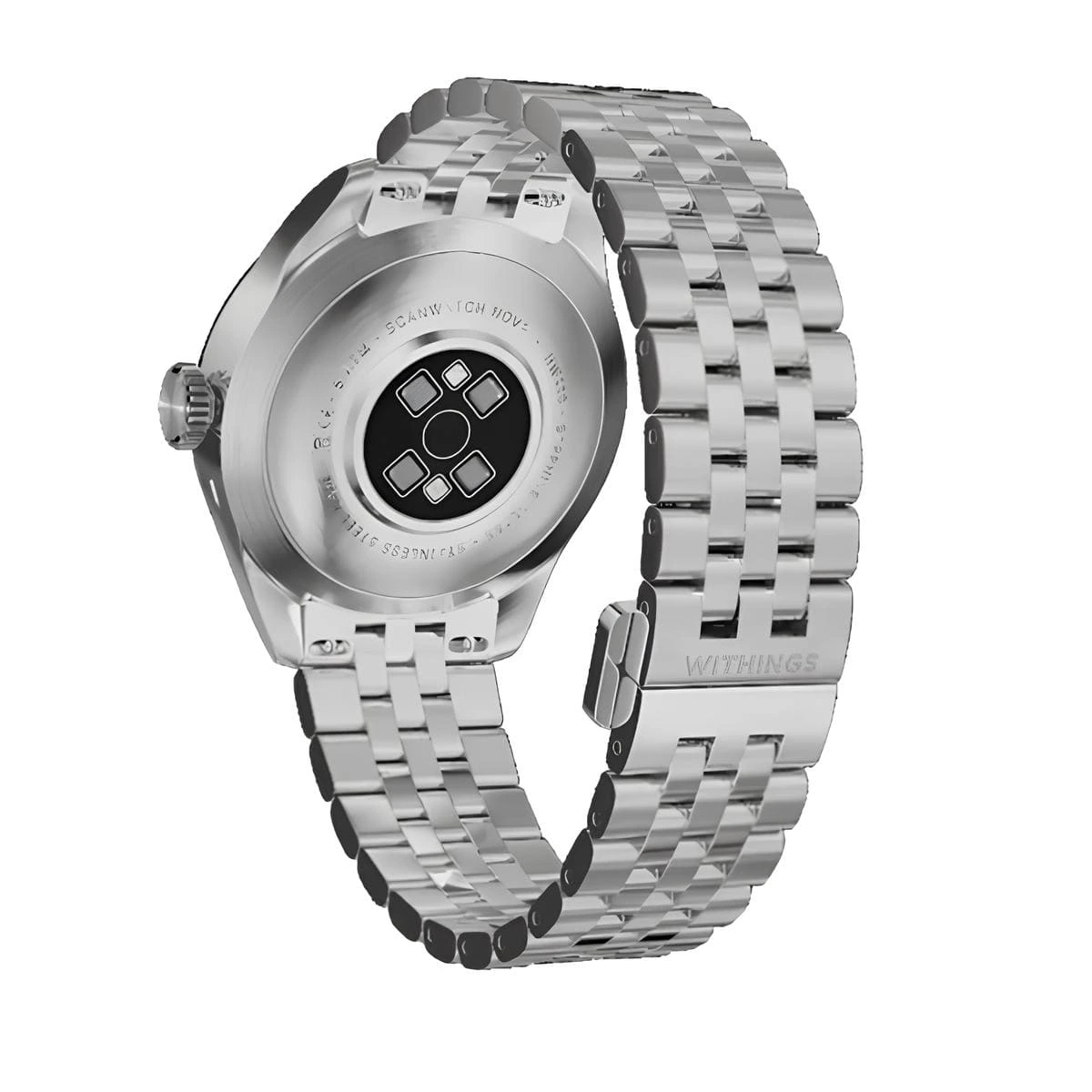 withings-scanwatch-health-smartwatch-withings-brilland-premium-series-4 Withings ScanWatch arka kapak detayı – Paslanmaz çelik gövde, tıbbi seviye sensör alanı ve dayanıklı bağlantı noktaları.