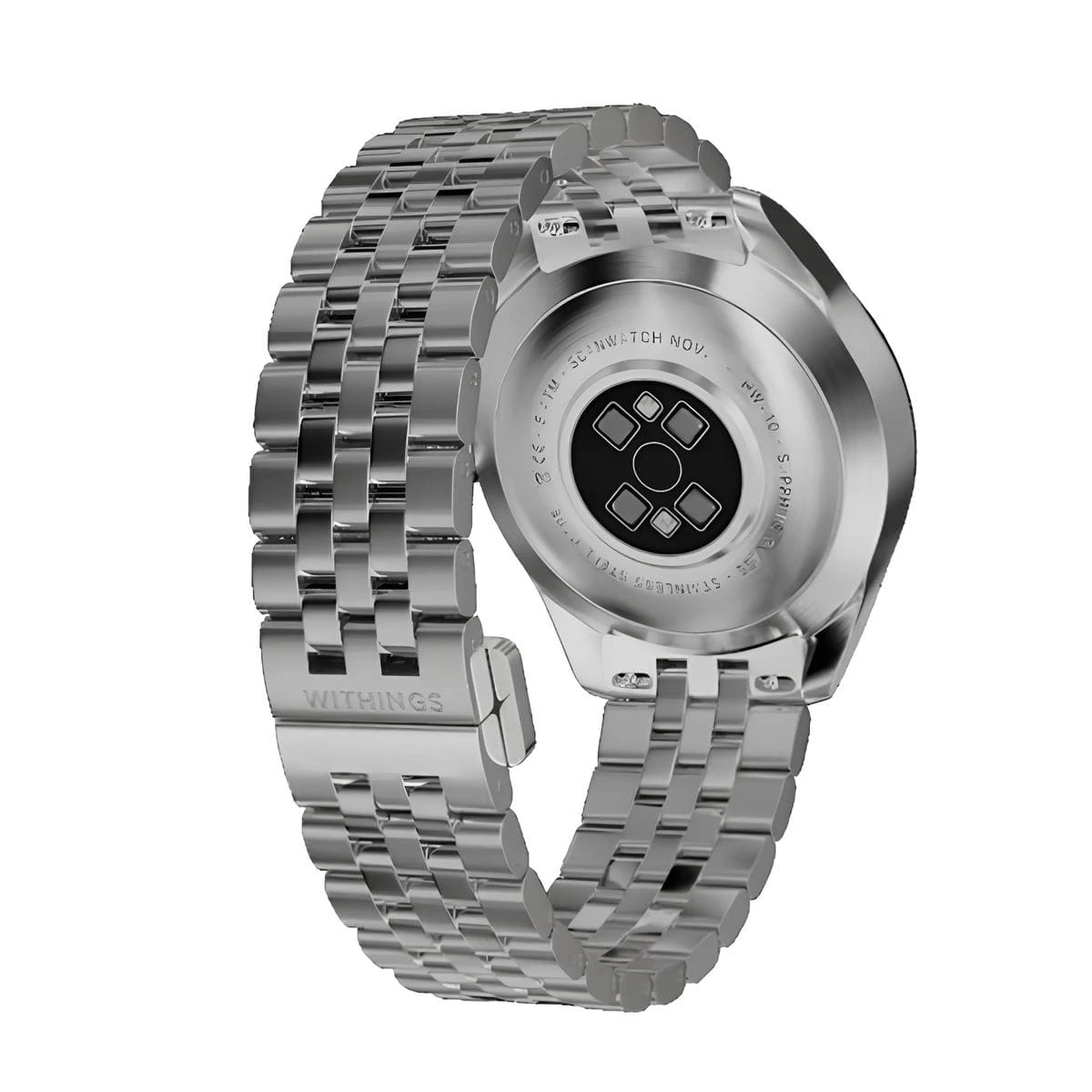 withings-scanwatch-health-smartwatch-withings-brilland-premium-series-5 Withings ScanWatch bileklik ve sensör tasarımı – Sağlam paslanmaz çelik kayış, entegre sensör modülü ile birleşiyor.