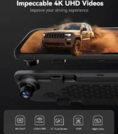 WOLFBOX G840S 4K UHD araç içi kamera, 12 inç dokunmatik ekran, WDR, gece görüşü ve 5.8GHz WiFi özellik tanıtımı