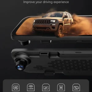 WOLFBOX G840S 4K UHD araç içi kamera, 12 inç dokunmatik ekran, WDR, gece görüşü ve 5.8GHz WiFi özellik tanıtımı