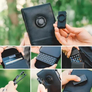 Unihertz Titan 2 deri kılıf kullanım görüntüleri – kart bölmesi, manyetik kapak, klips mekanizması