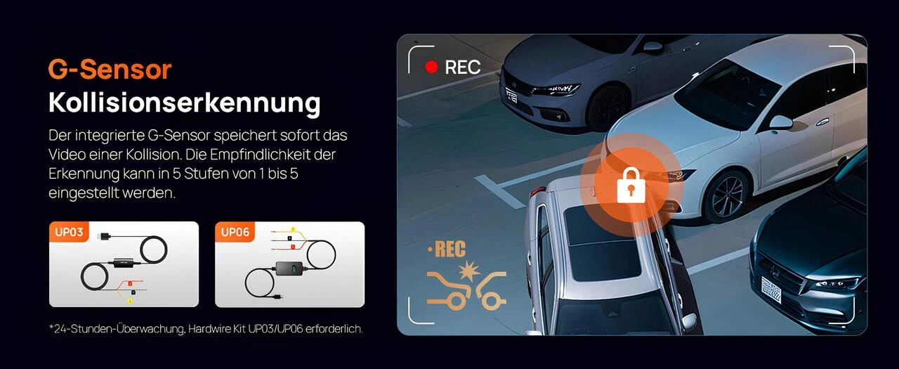 70mai T800E G-sensör çarpışma algılama, 1-5 hassasiyet ayarı