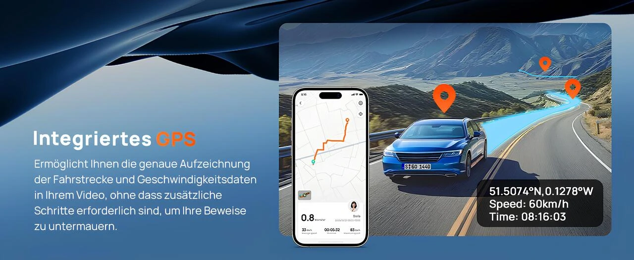 70mai T800E entegre GPS, hız ve rota verisini videoya ekler