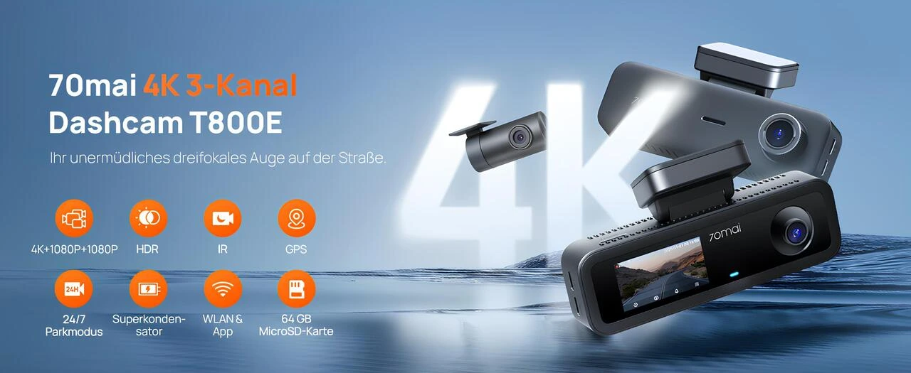 70mai 4K 3 Kanallı Araç Kamerası T800E