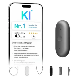 Plaud NotePin S yapay zeka destekli diktasyon ve ses kayıt cihazı gri tasarım ve aksesuarlar