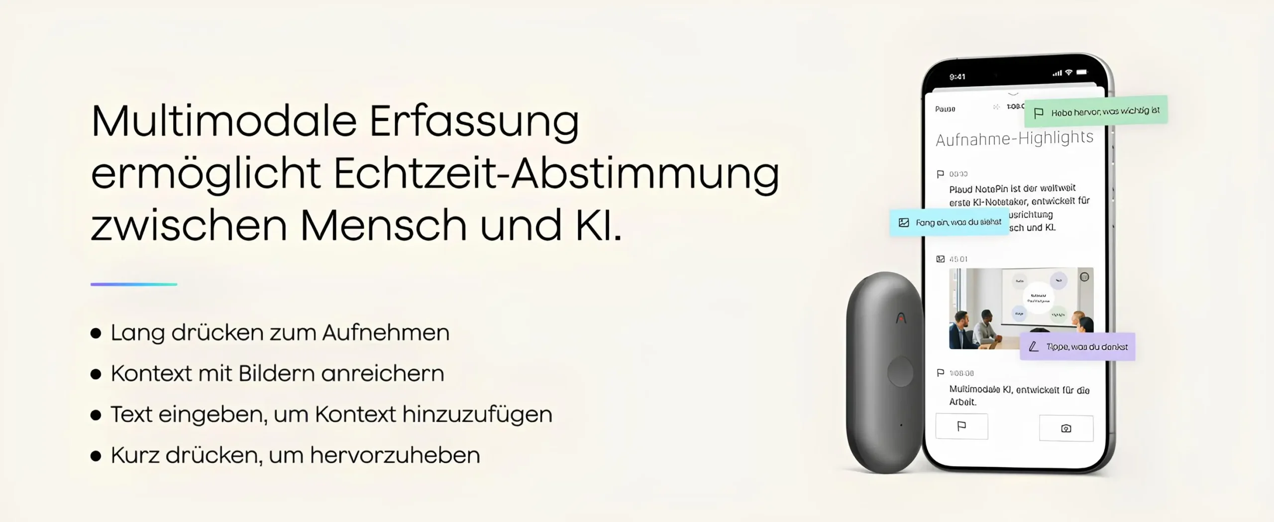 metin: Plaud NotePin S multimodal kayıt ve mobil uygulama arayüzü ile gerçek zamanlı etkileşim