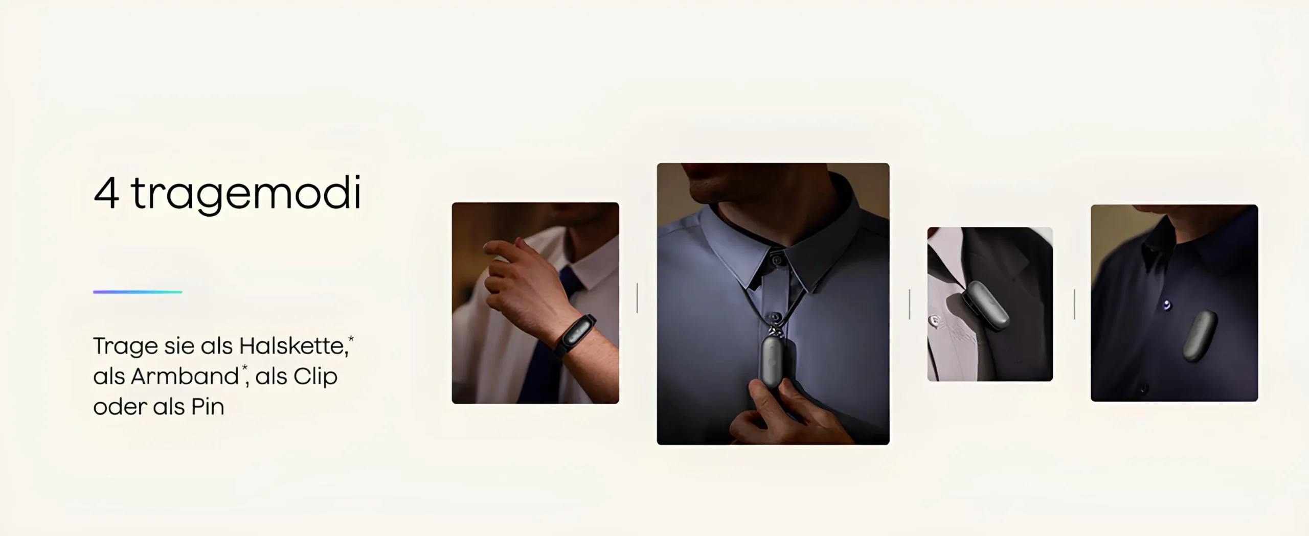 Plaud NotePin S dört farklı kullanım modu boyun askısı kol bandı klips ve pin