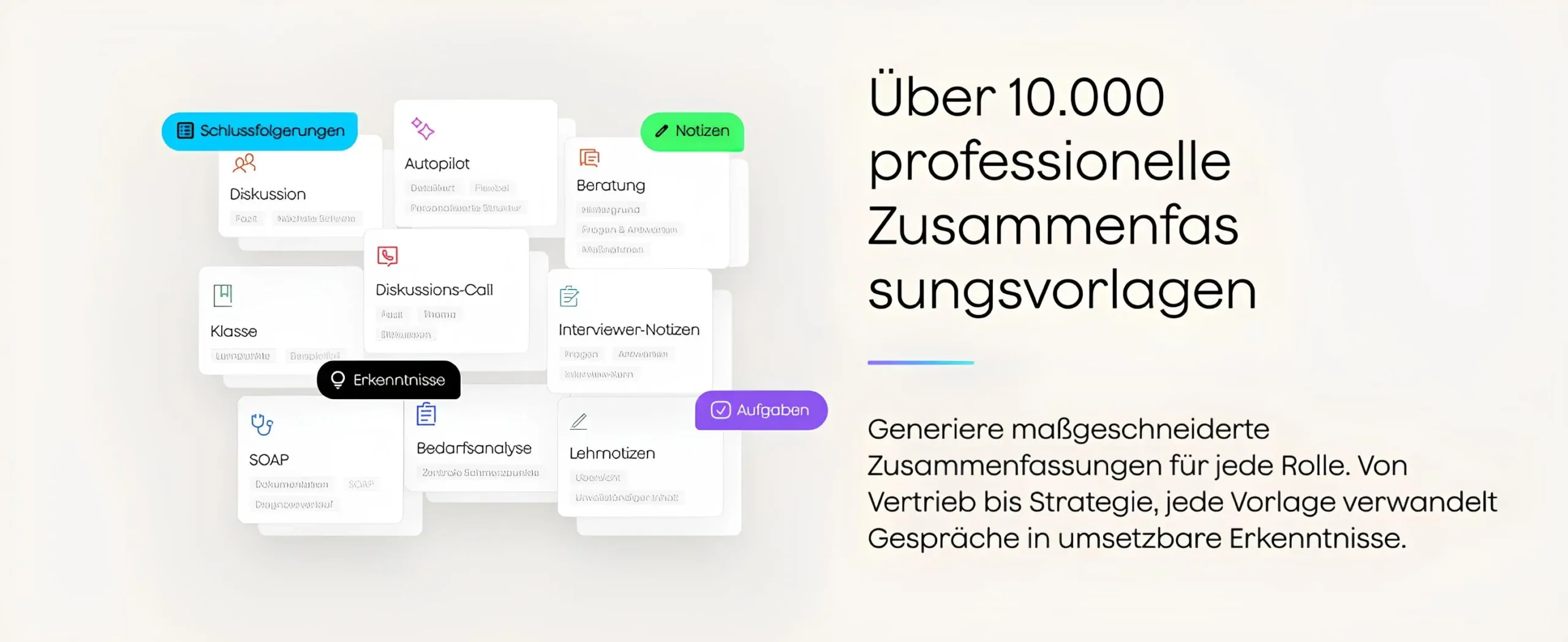 Plaud NotePin S profesyonel özet şablonları ve kullanım alanlarını gösteren arayüz
