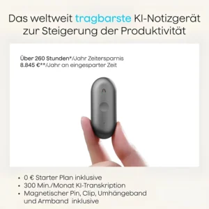 Plaud NotePin S taşınabilir yapay zeka not alma ve ses kayıt cihazı elde tutulan görünüm