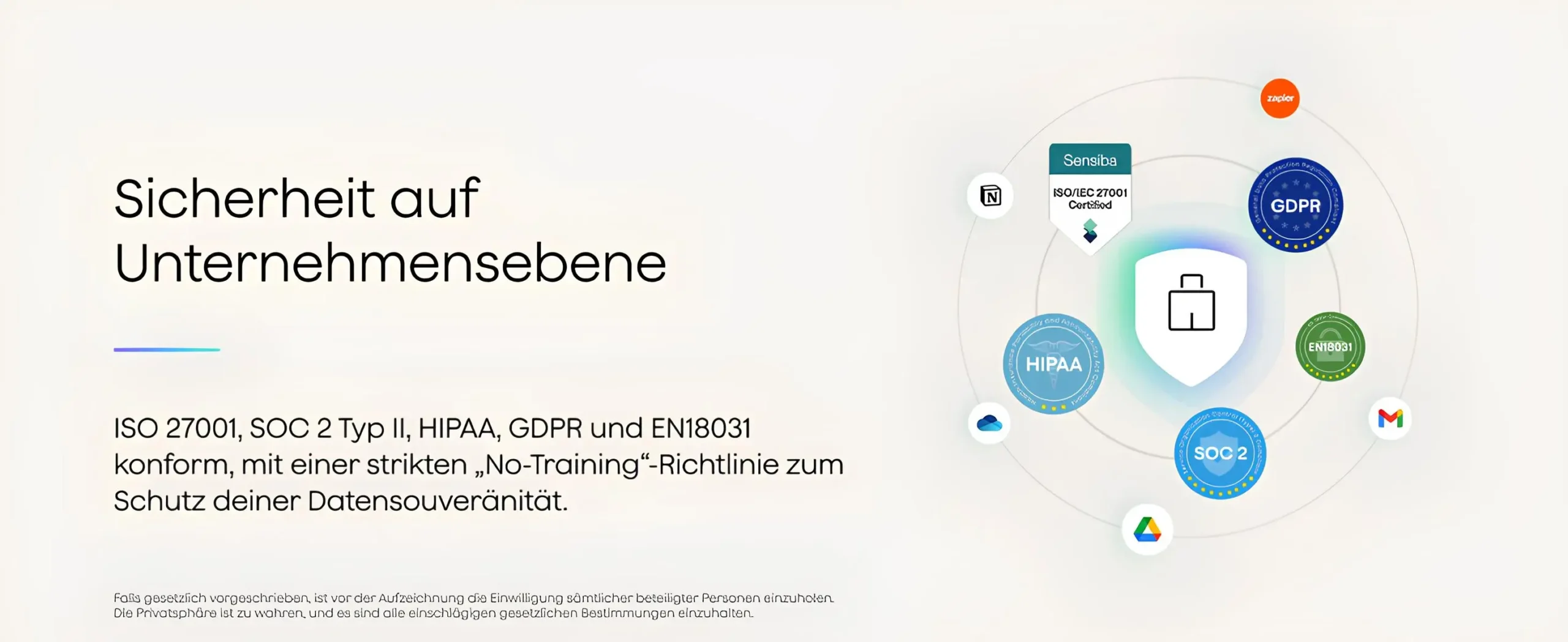 Plaud NotePin S kurumsal düzey güvenlik ve uyumluluk sertifikalarını gösteren görsel