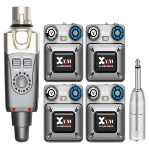 Xvive U4R4 Kablosuz Kulak İçi Monitör Sistemi 1 Verici 4 Alıcı ve Bağlantı Adaptörü Set İçeriği