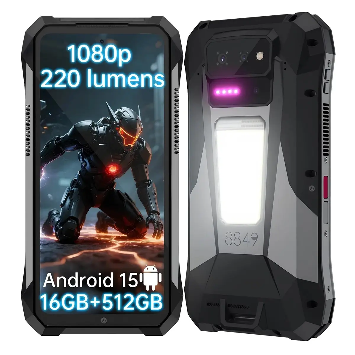 8849 TANK X 5G 220 lümen DLP projeksiyonlu dayanıklı telefon, 1080P destekli ön ve arka görünüm