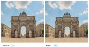 tarihi zafer takı mimarisi geniş açı kamera çekimi before after karşılaştırmalı fotoğraf