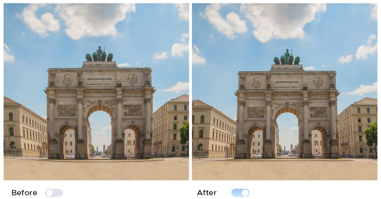 tarihi zafer takı mimarisi geniş açı kamera çekimi before after karşılaştırmalı fotoğraf