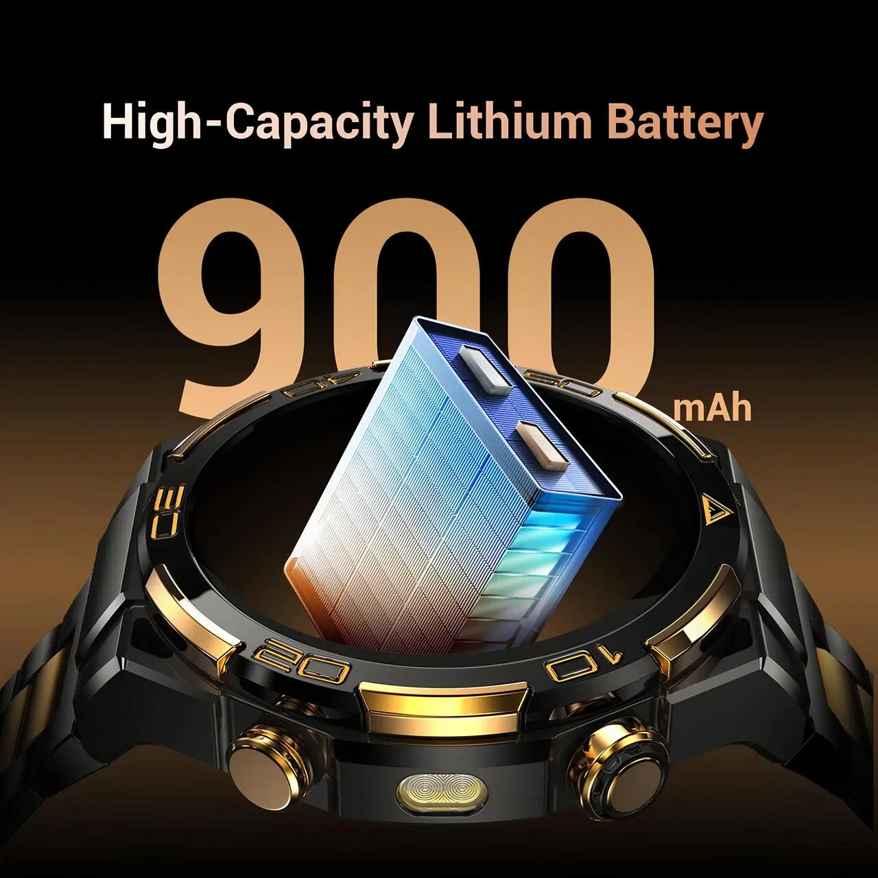 Blackview W90 Pro 900 mAh yüksek kapasiteli lityum batarya ile uzun pil ömrü sunan AMOLED ekranlı GPS smartwatch