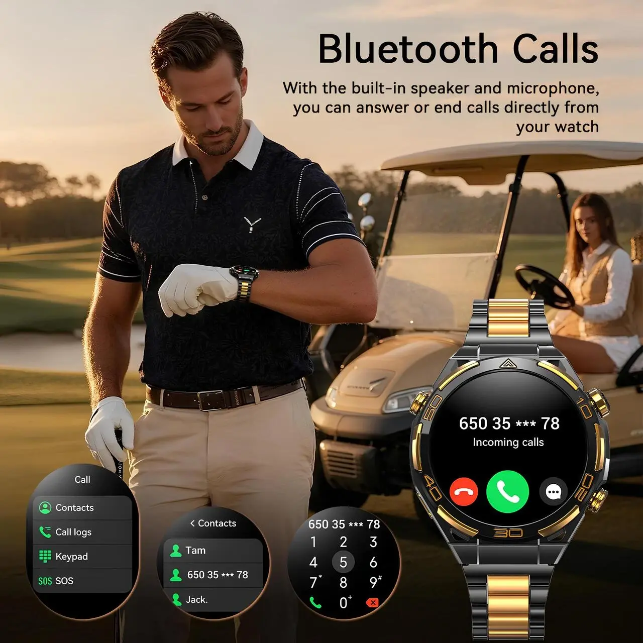 Blackview W90 Pro Bluetooth arama özelliği, dahili hoparlör ve mikrofon ile doğrudan saat üzerinden çağrı yanıtlama